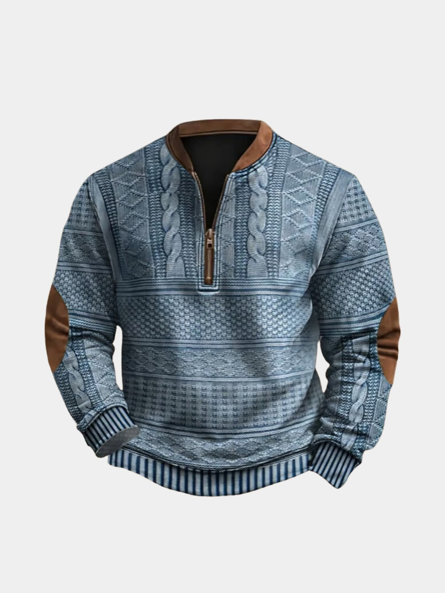 Adrián | Sudadera con Cremallera Estampada Hombre Manga Larga Cuello Mao