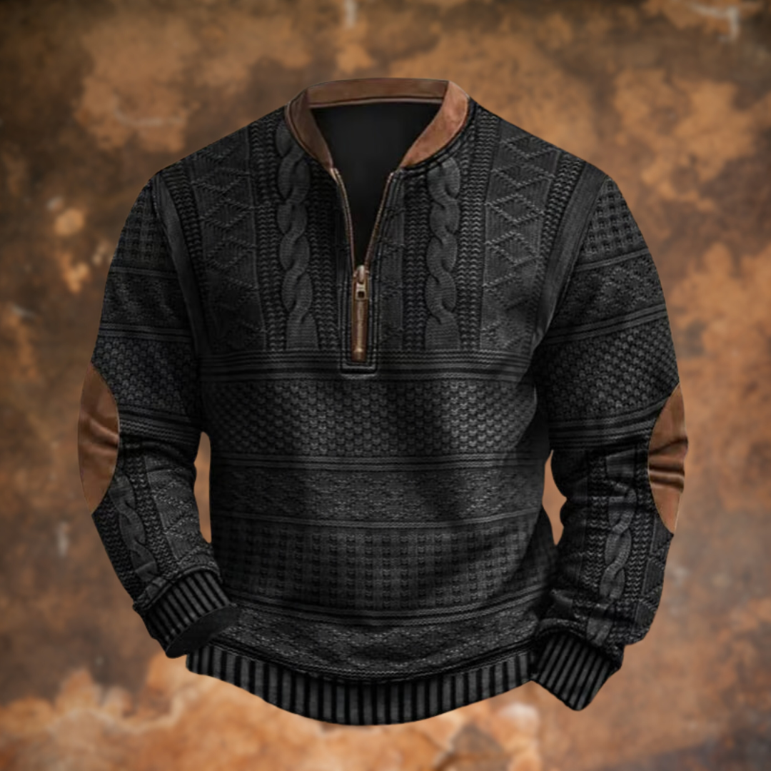 Adrián | Sudadera con Cremallera Estampada Hombre Manga Larga Cuello Mao