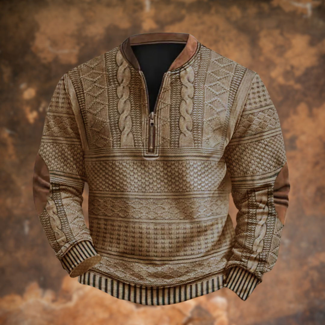 Adrián | Sudadera con Cremallera Estampada Hombre Manga Larga Cuello Mao