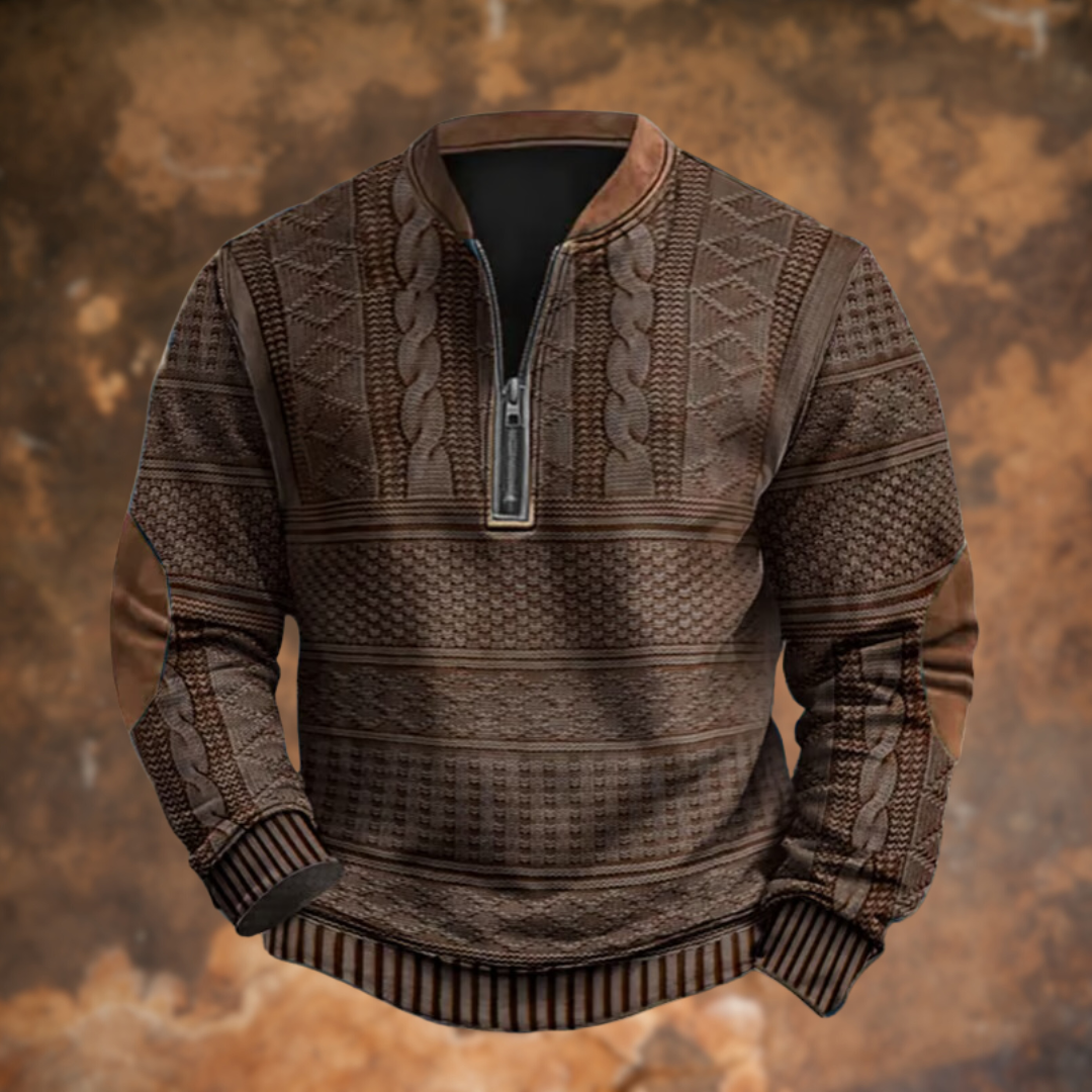 Adrián | Sudadera con Cremallera Estampada Hombre Manga Larga Cuello Mao