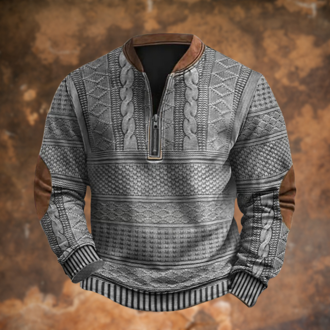 Adrián | Sudadera con Cremallera Estampada Hombre Manga Larga Cuello Mao