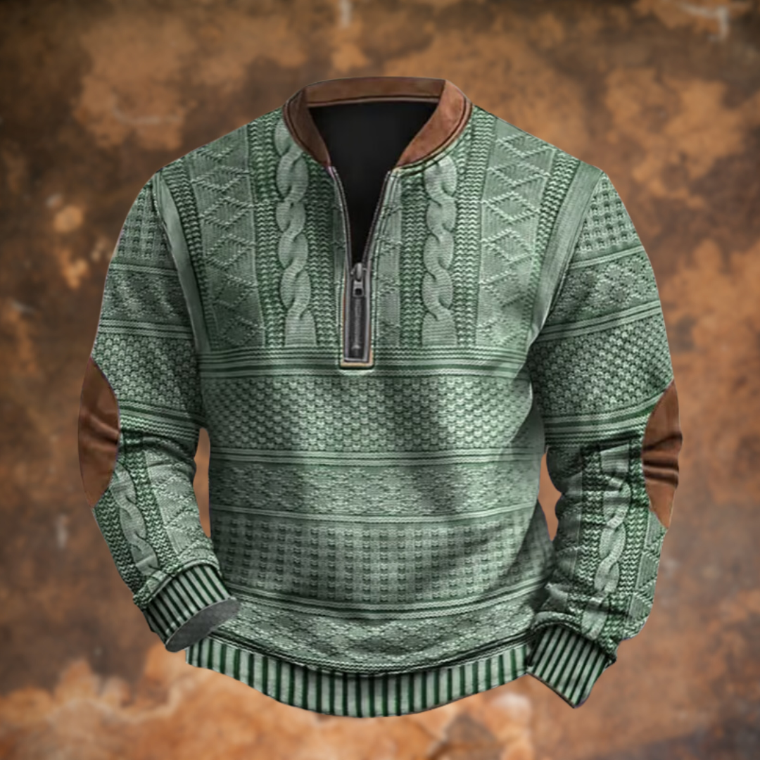 Adrián | Sudadera con Cremallera Estampada Hombre Manga Larga Cuello Mao