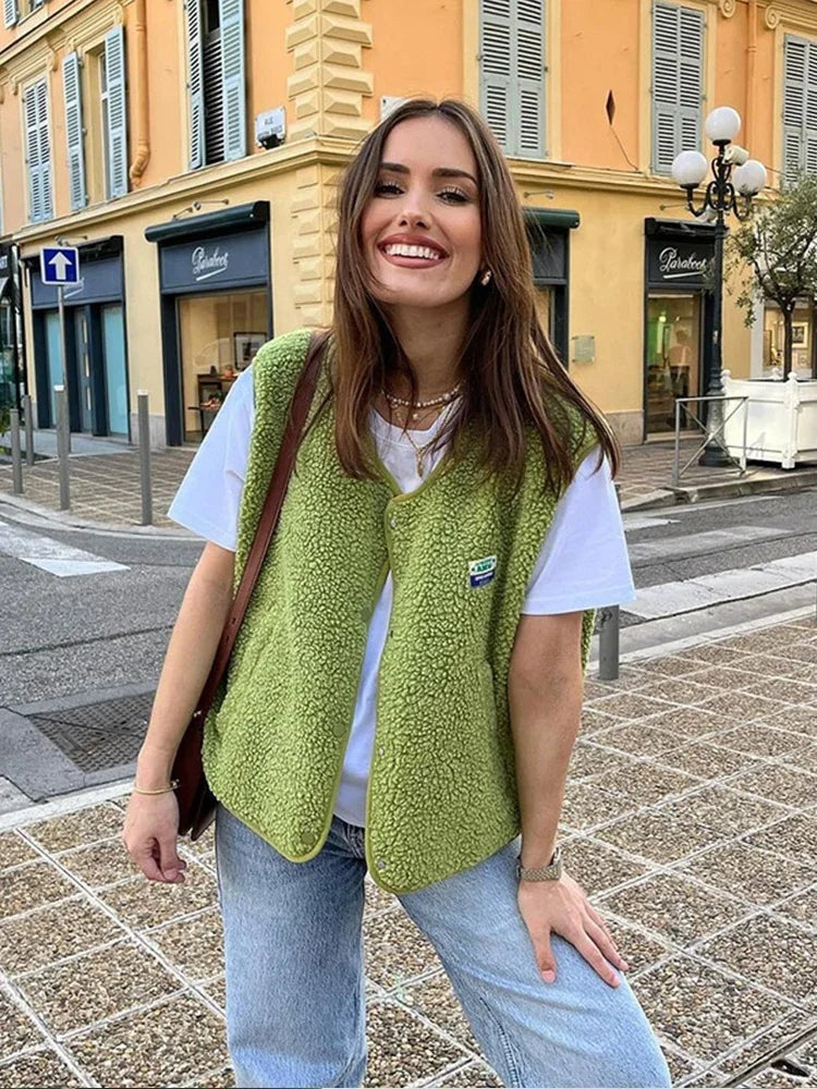 Adriana | Chaleco de Borreguito Mujer Escote V Sin Mangas