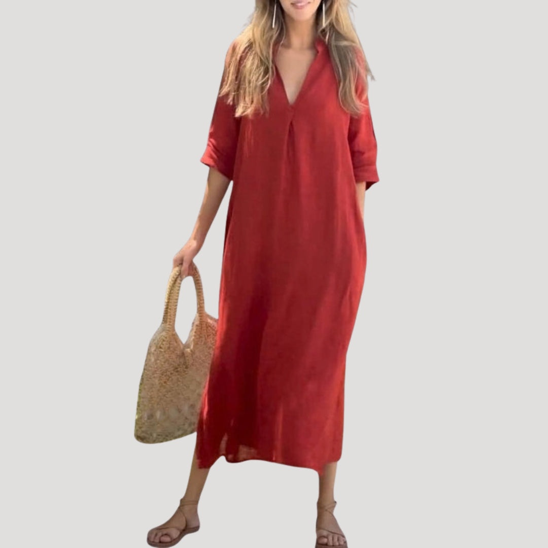 Adriana | Vestido Midi Casual Mujer Escote V Manga 3/4
