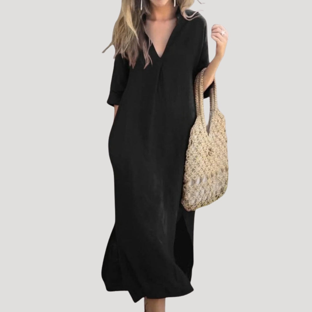 Adriana | Vestido Midi Casual Mujer Escote V Manga 3/4