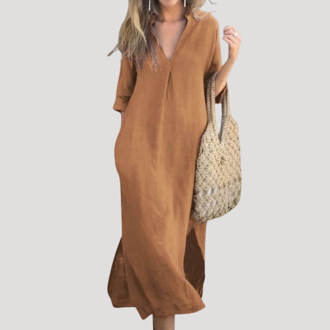 Adriana | Vestido Midi Casual Mujer Escote V Manga 3/4
