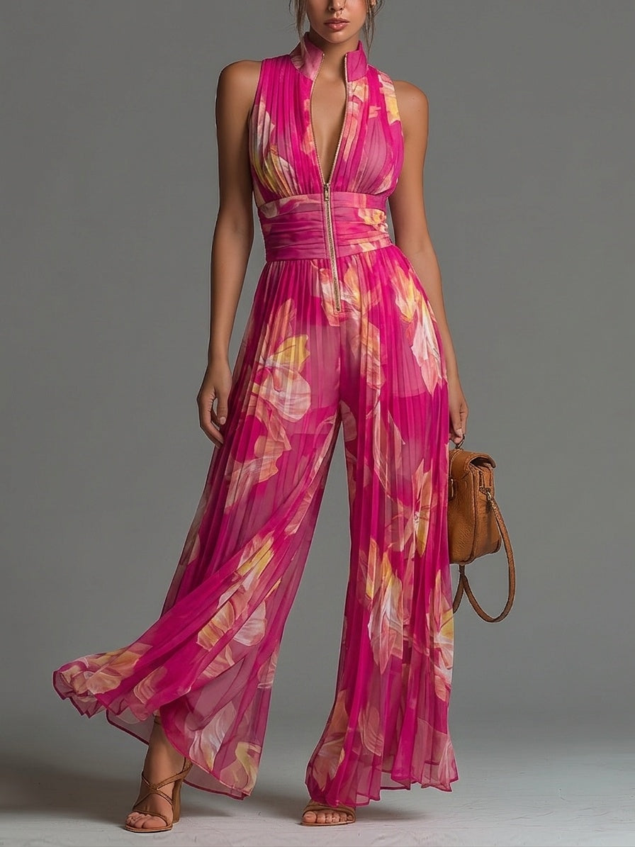 Aitana | Mono de Chiffon Floral Estampado Mujer Escote V Pierna Ancha