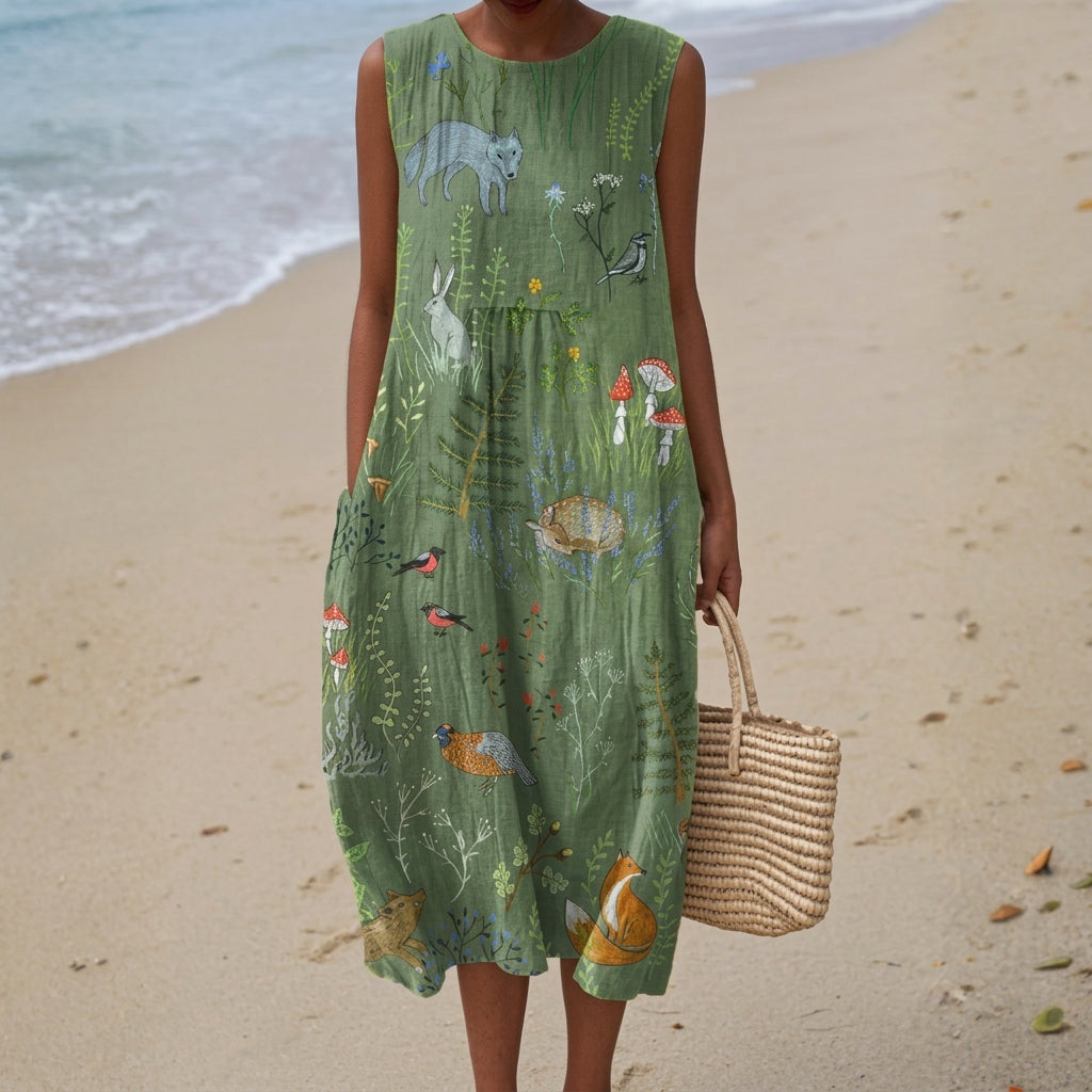 Aitana | Vestido Midi de Punto Mujer Estampado Bosque