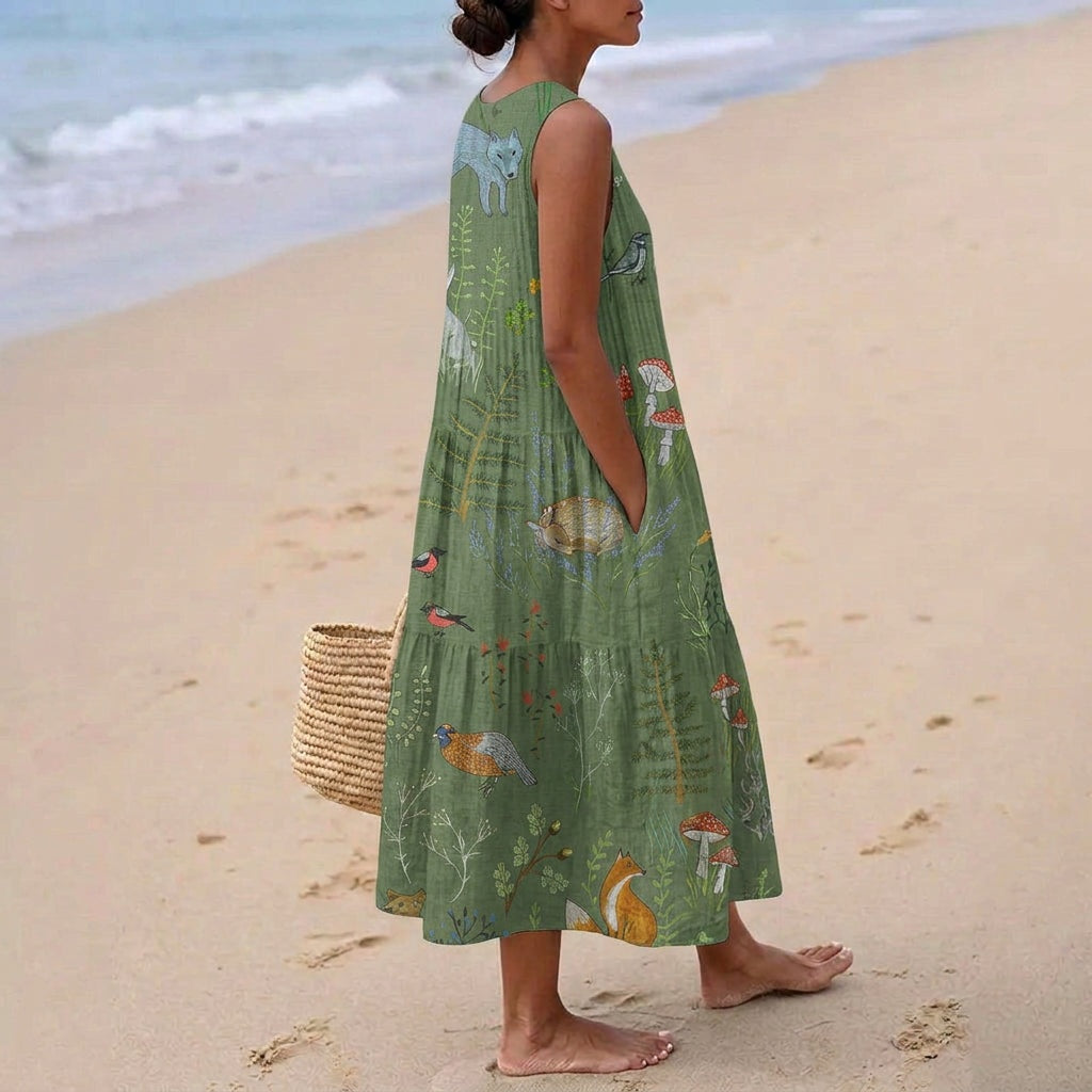 Aitana | Vestido Midi de Punto Mujer Estampado Bosque