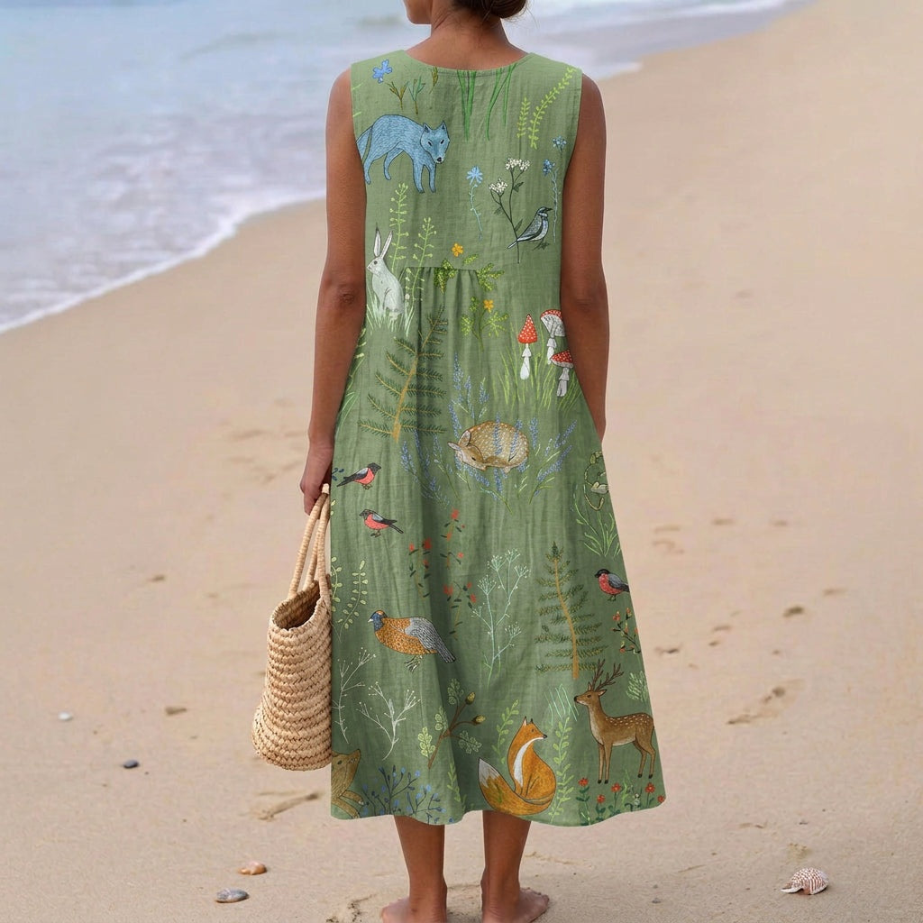 Aitana | Vestido Midi de Punto Mujer Estampado Bosque