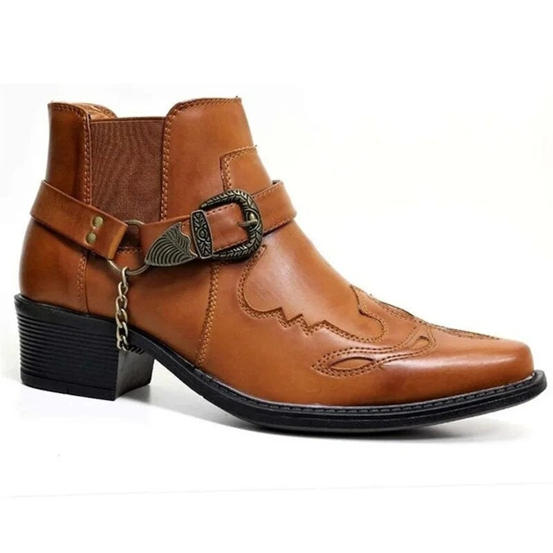 Aitor | Botas Cowboy Hombre Piel Hebilla Cadena