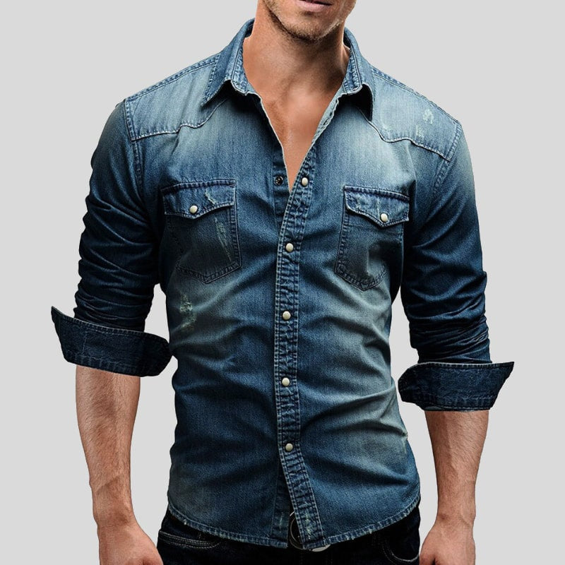 Aitor | Camisa Vaquera de Manga Larga Hombre Bolsillos Pecho