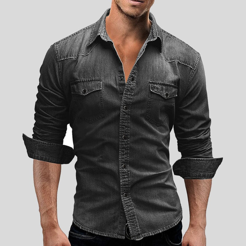 Aitor | Camisa Vaquera de Manga Larga Hombre Bolsillos Pecho