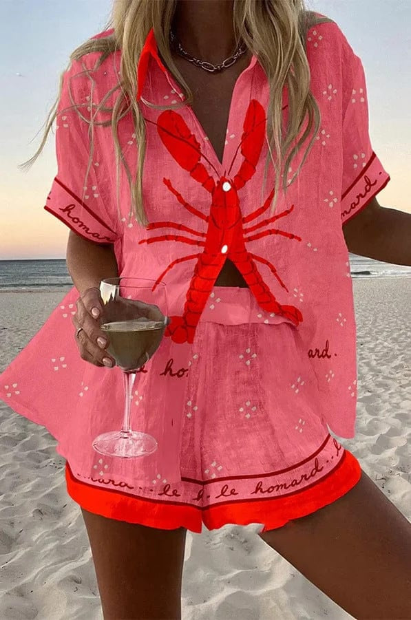 Alicia | Conjunto de Lino Estampado Tropical Mujer Camisa y Pantalón Corto