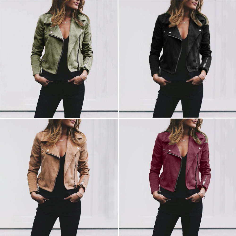Alma | Cazadora Biker de Ante Mujer Cremallera Asimétrica