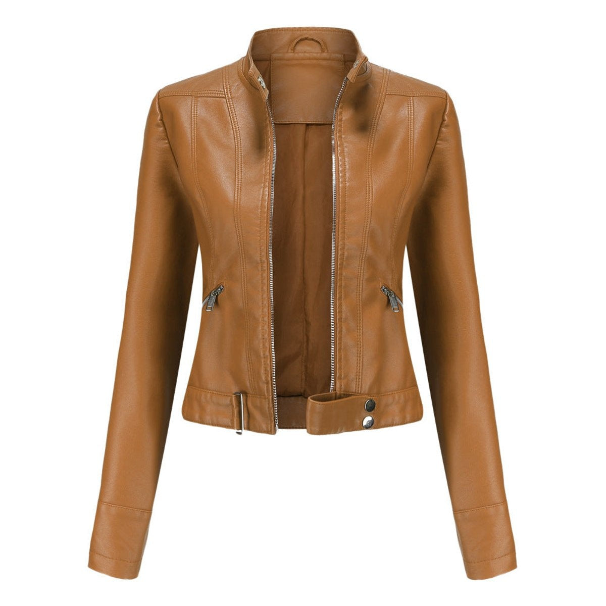 Alma | Chaqueta Motera Mujer de Polipiel Cuello Mao Cremallera