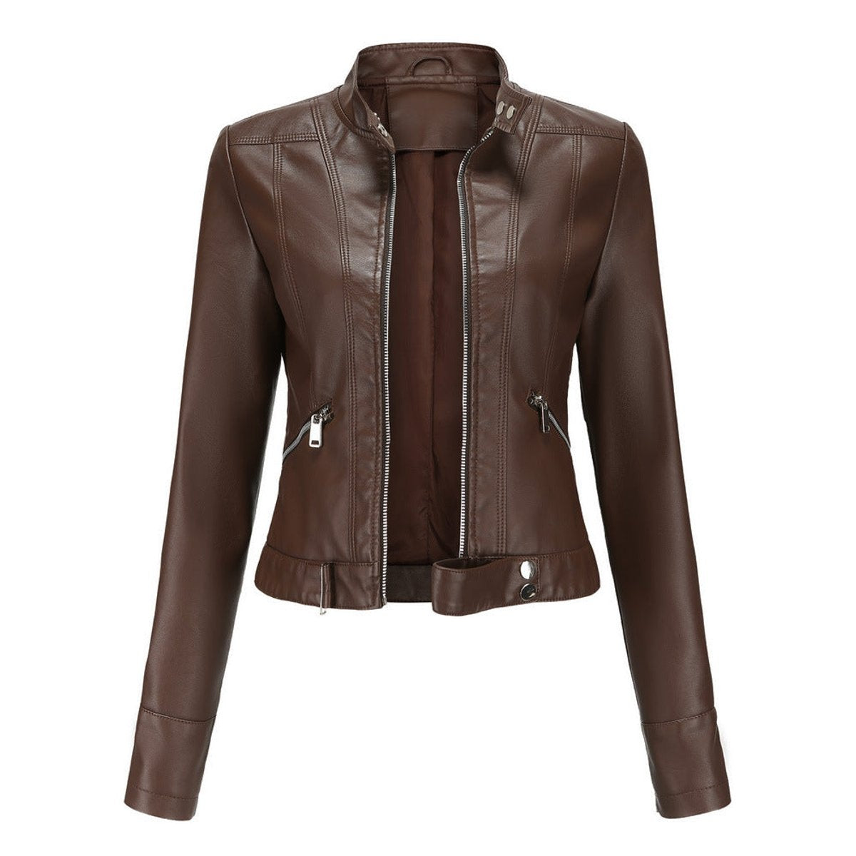 Alma | Chaqueta Motera Mujer de Polipiel Cuello Mao Cremallera