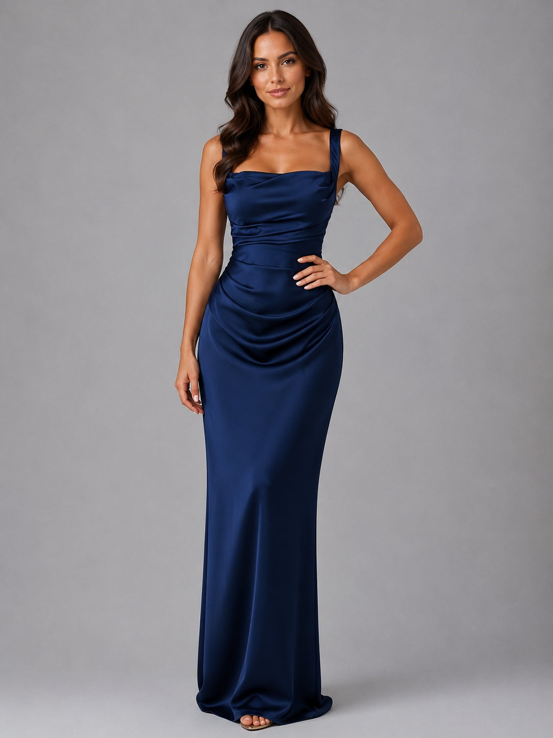 Alma | Vestido Largo de Dama de Honor Mujer Drapeado Escote Cuadrado