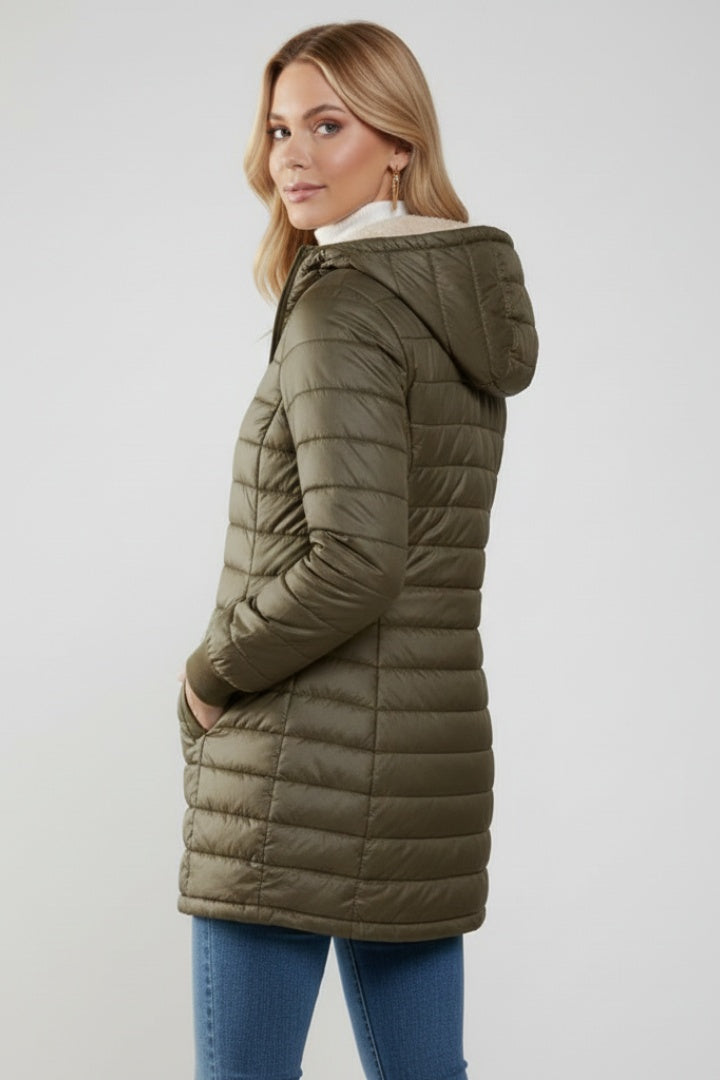 Amaia | Chaquetón Acolchado Largo Mujer con Capucha Forro Sherpa