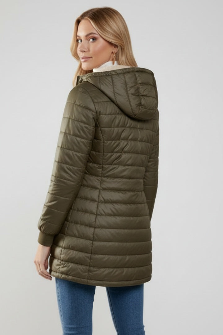 Amaia | Chaquetón Acolchado Largo Mujer con Capucha Forro Sherpa