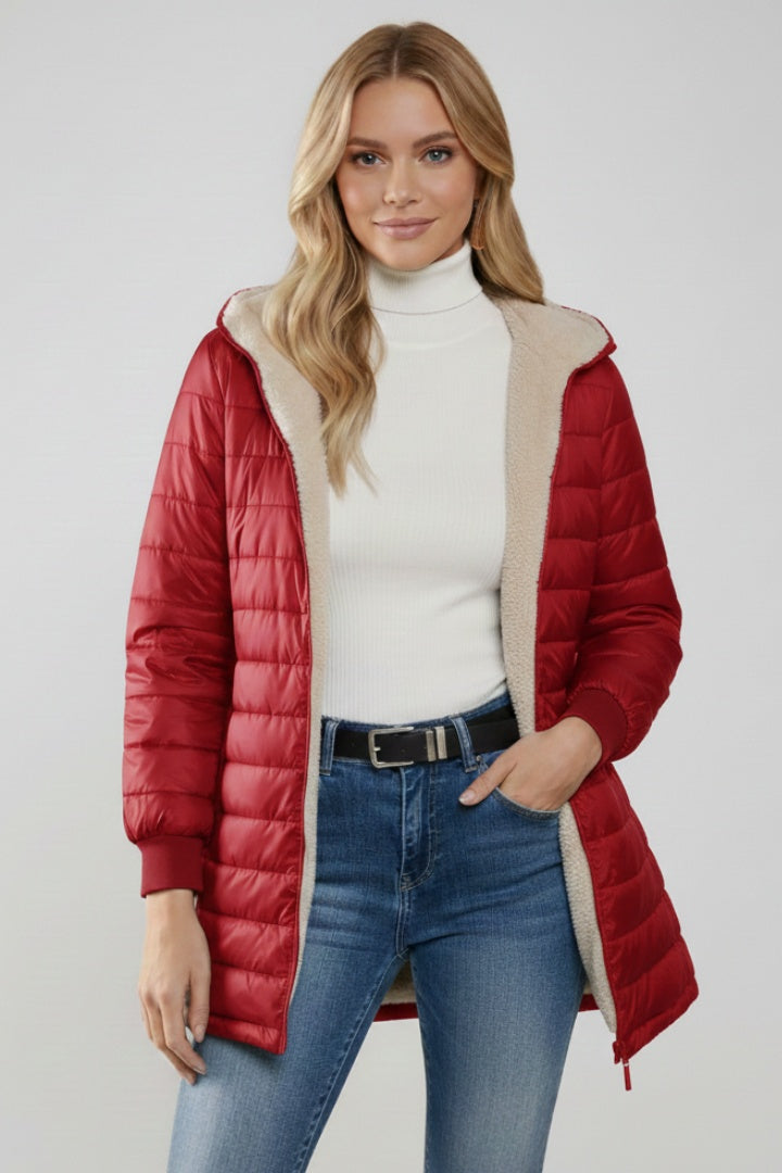 Amaia | Chaquetón Acolchado Largo Mujer con Capucha Forro Sherpa