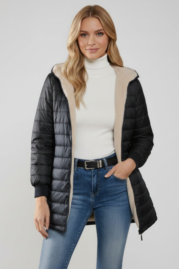 Amaia | Chaquetón Acolchado Largo Mujer con Capucha Forro Sherpa