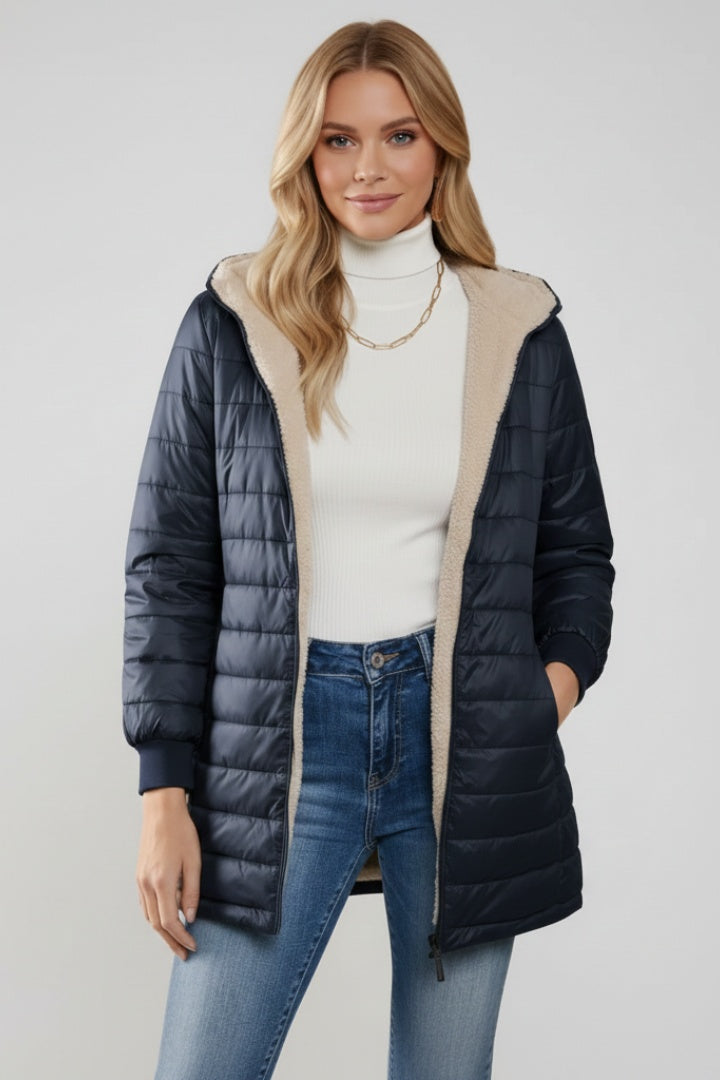 Amaia | Chaquetón Acolchado Largo Mujer con Capucha Forro Sherpa