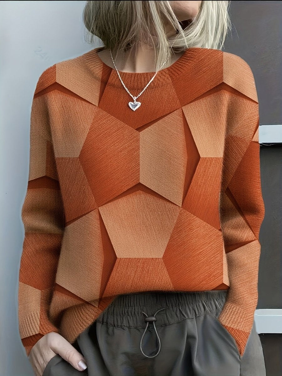 Amaia | Jersey Fino Estampado Geométrico Mujer Manga Larga Cuello Redondo