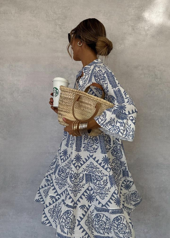 Amparo | Vestido Midi Boho Estampado Geométrico Mujer Manga Larga