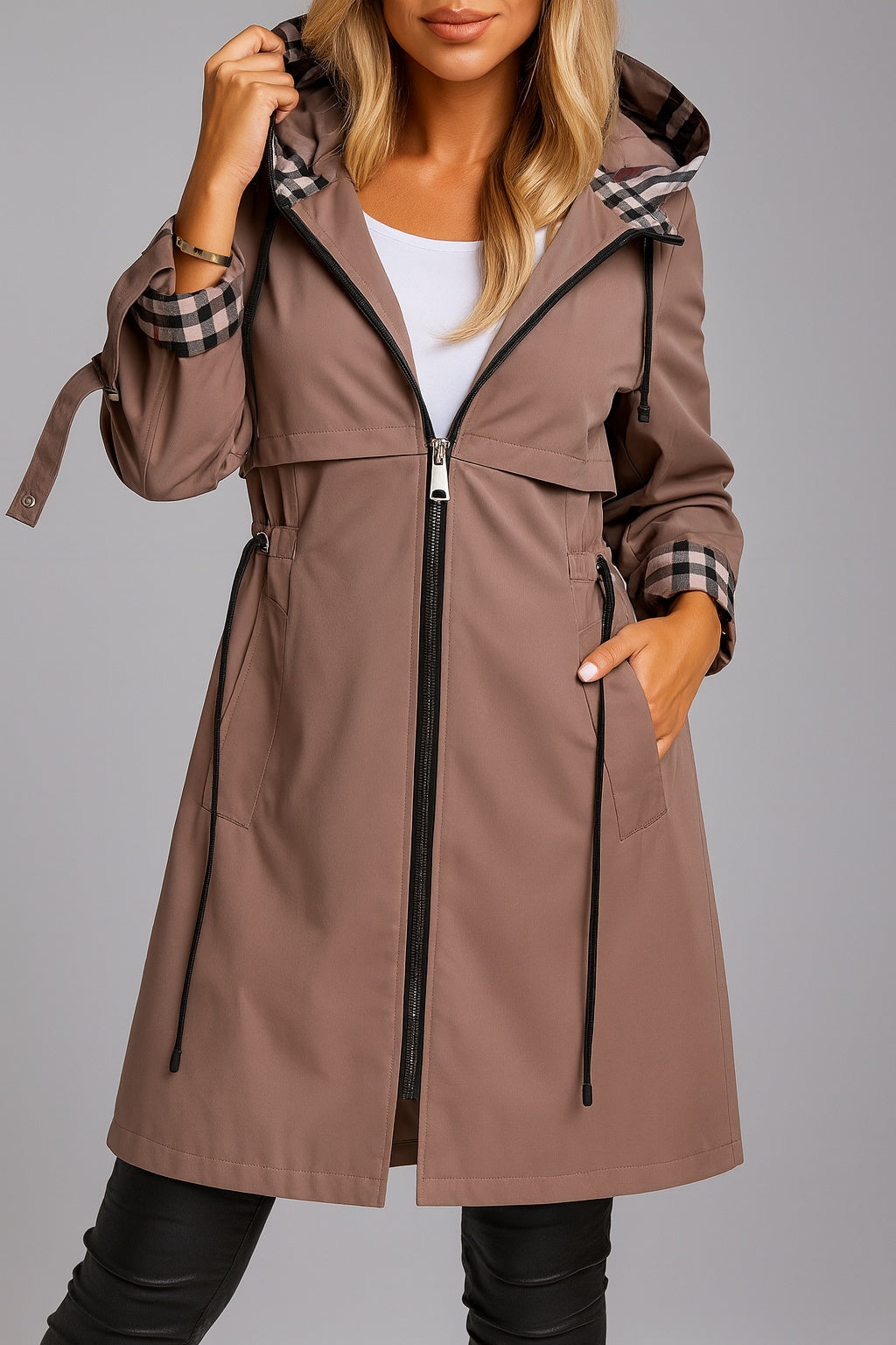 Ariadna | Chubasquero Impermeable Mujer con Capucha Cintura Elástica