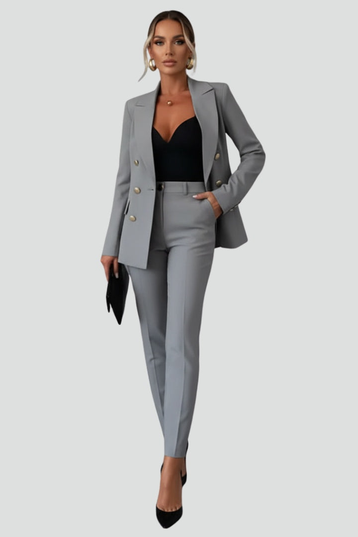 Ariadna | Conjunto de Blazer Cruzado con Botones Mujer Pantalón Ajustado