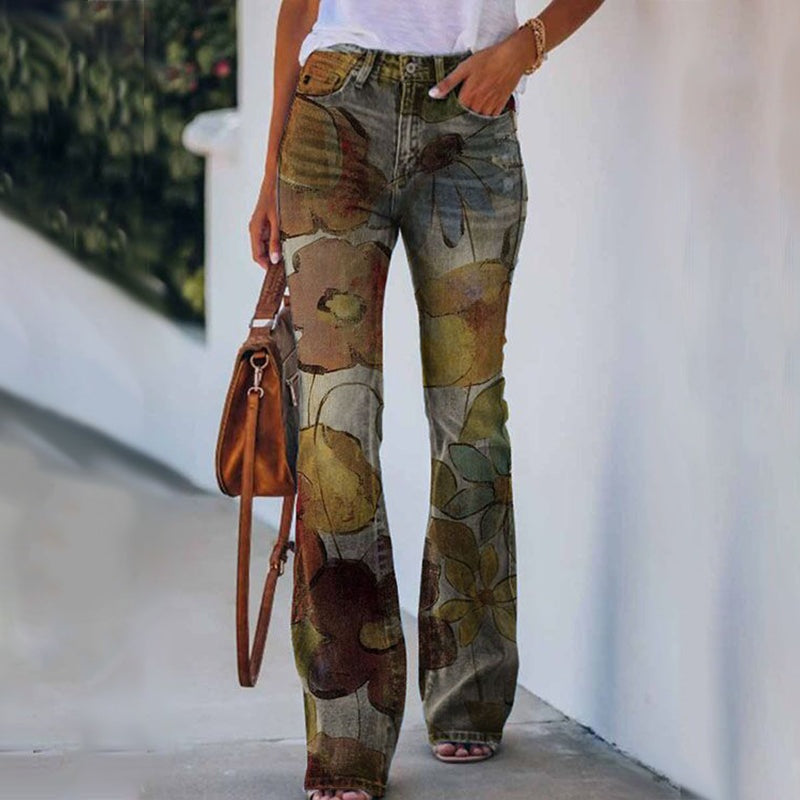 Ariadna | Jeans Flare Estampado Floral Mujer Cintura Alta
