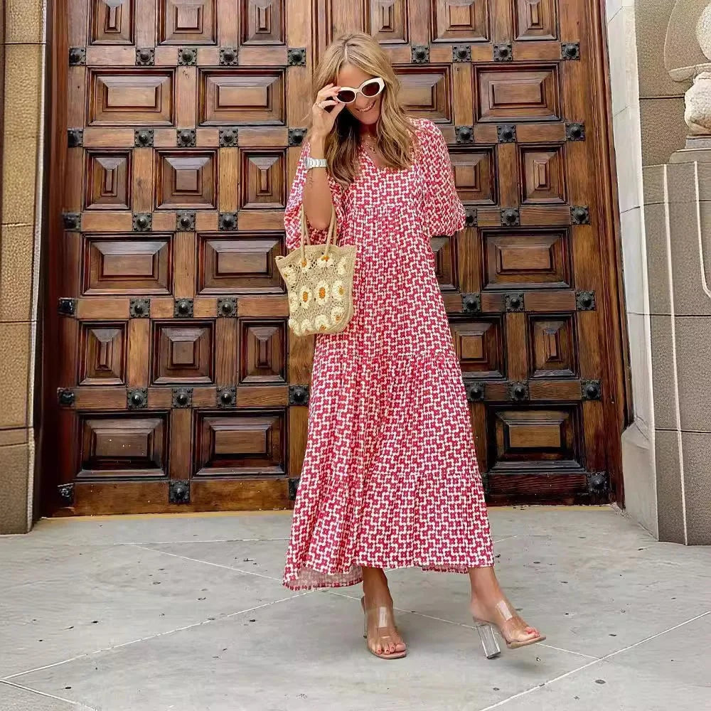 Ariadna | Vestido Floral Mujer Escote V Manga Abullonada