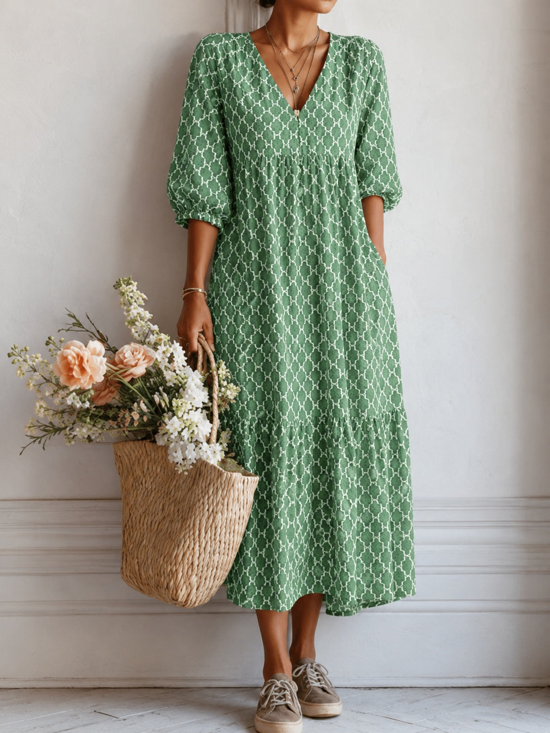 Ariadna | Vestido Floral Mujer Escote V Manga Abullonada