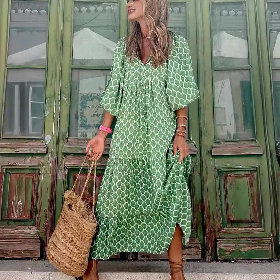 Ariadna | Vestido Floral Mujer Escote V Manga Abullonada