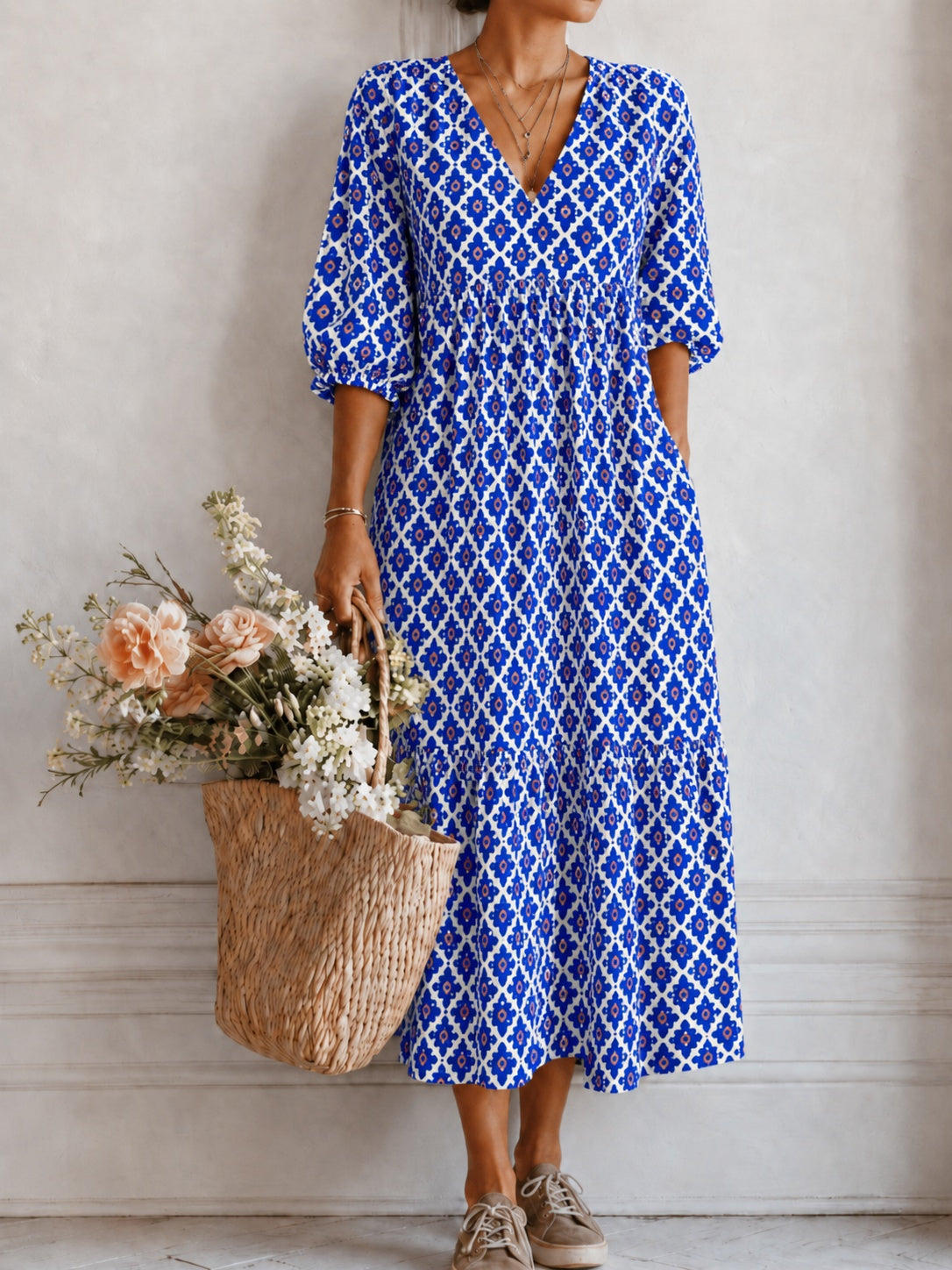 Ariadna | Vestido Floral Mujer Escote V Manga Abullonada