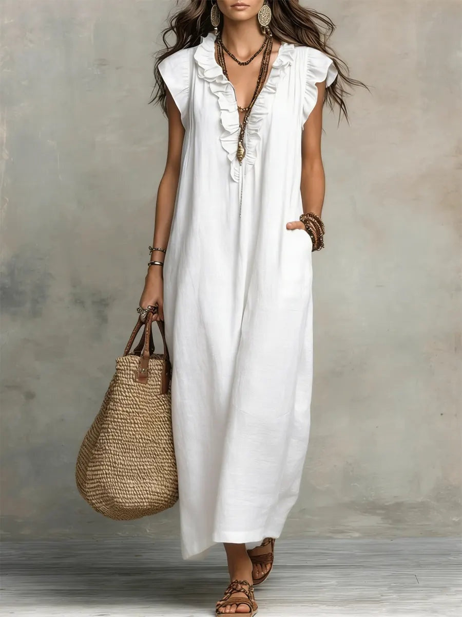 Ariadna | Vestido Largo con Volantes Boho Mujer Sin Mangas Bolsillos