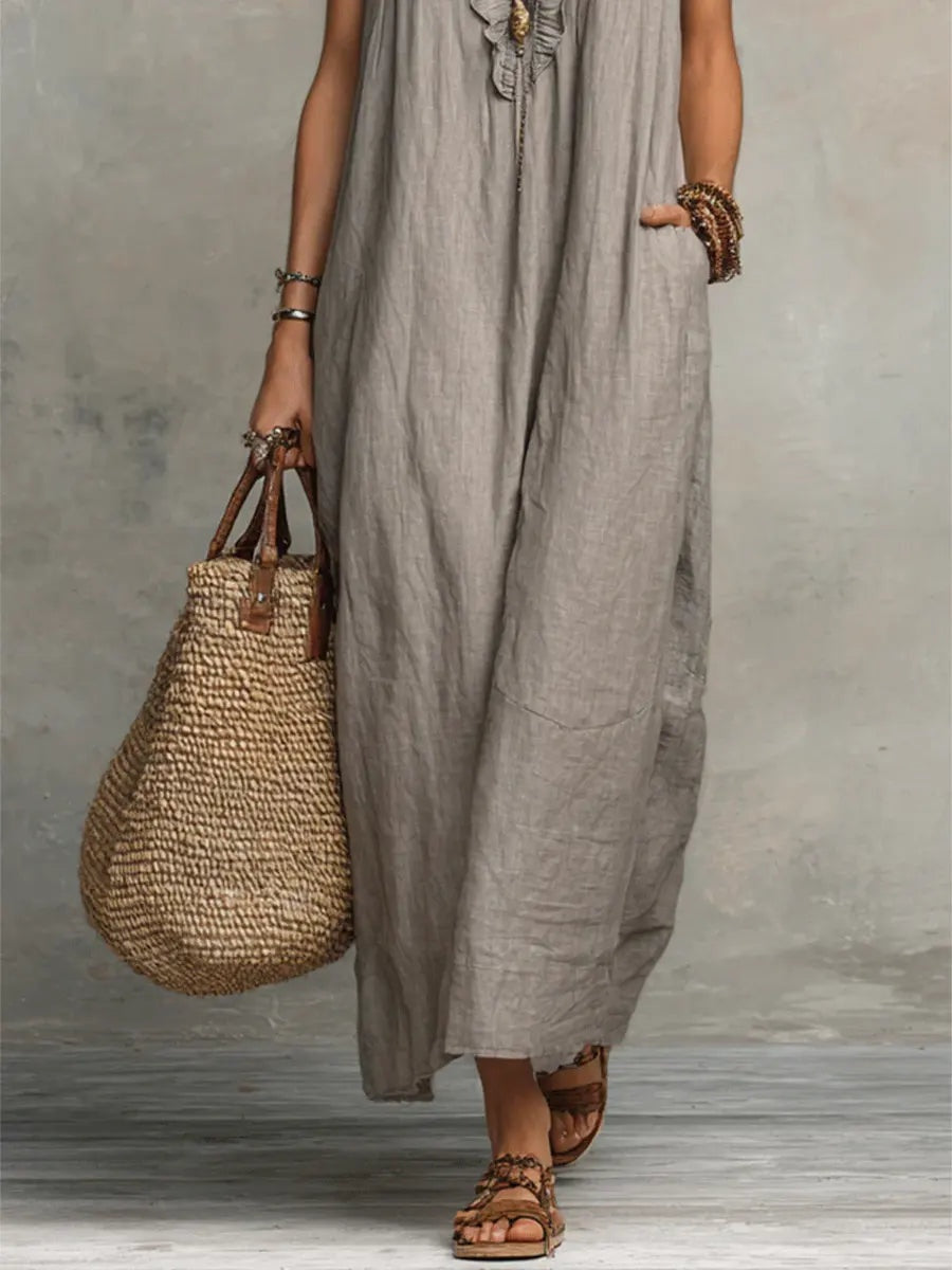 Ariadna | Vestido Largo con Volantes Boho Mujer Sin Mangas Bolsillos