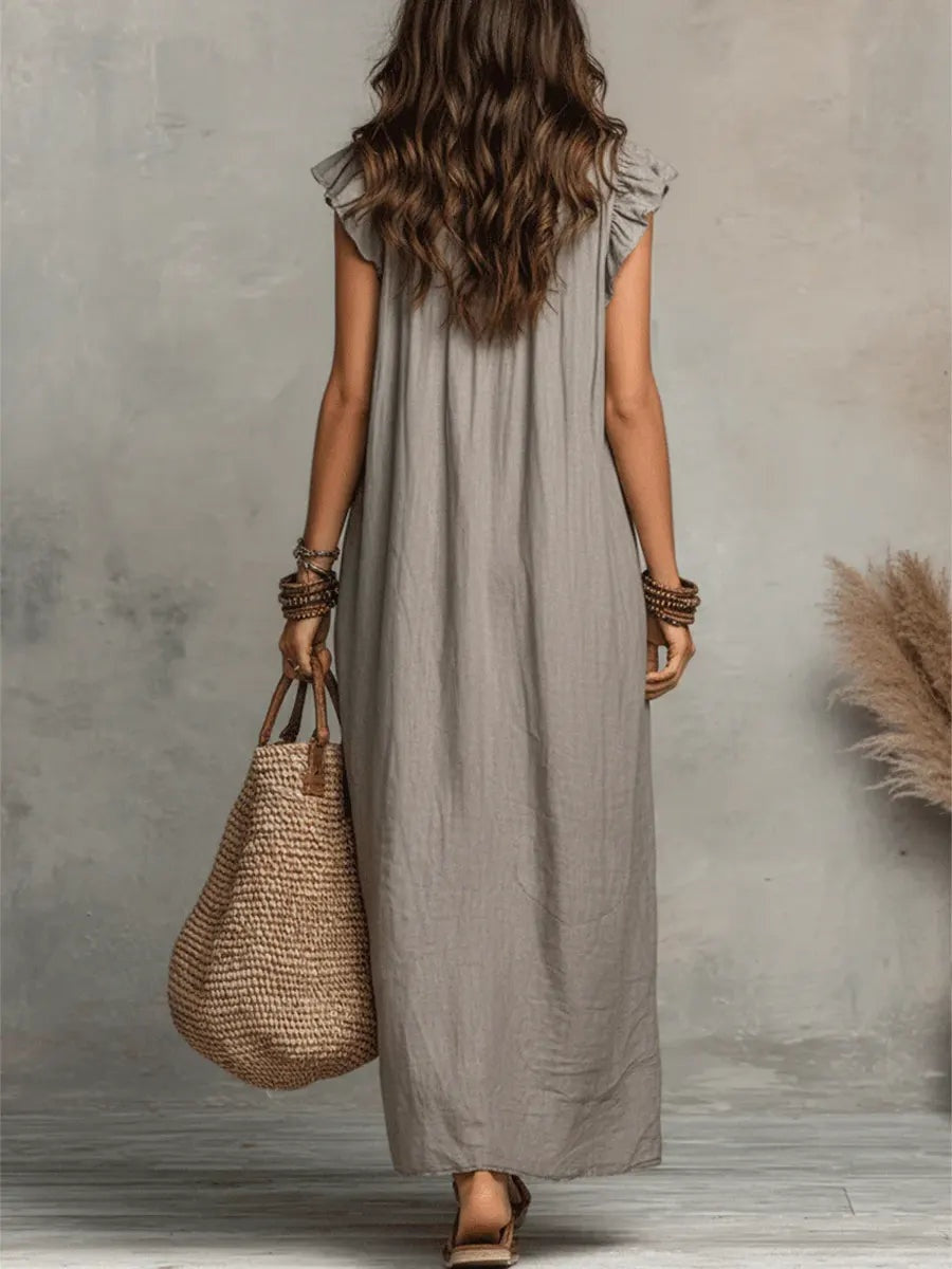 Ariadna | Vestido Largo con Volantes Boho Mujer Sin Mangas Bolsillos