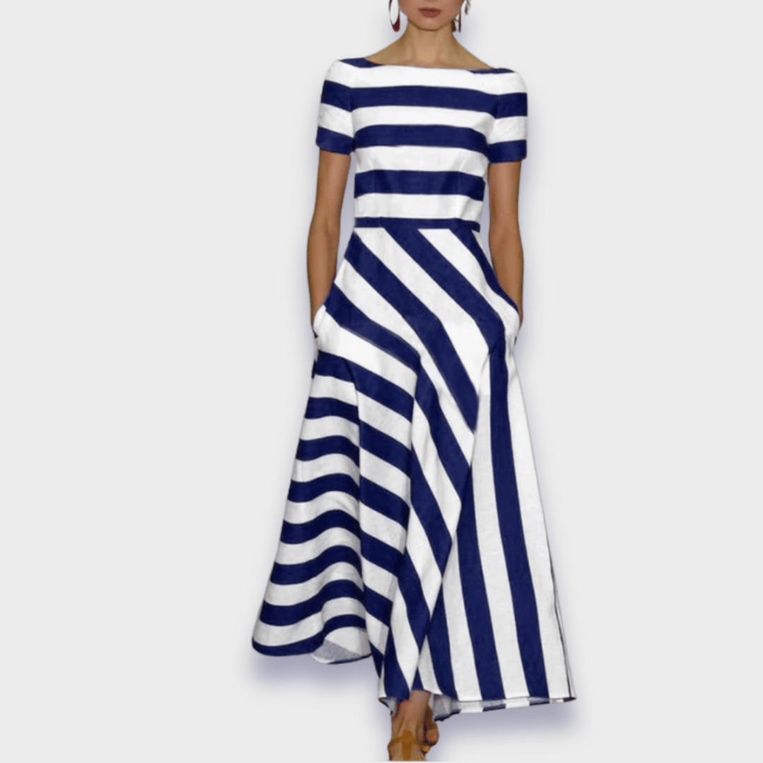 Ariadna | Vestido Largo de Invitada Manga Corta Mujer Rayas Elegante