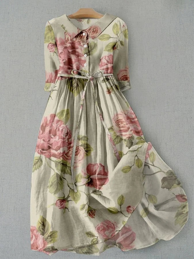 Rocío | Vestido Largo de Verano Floral Mujer Manga Corta Cinturón