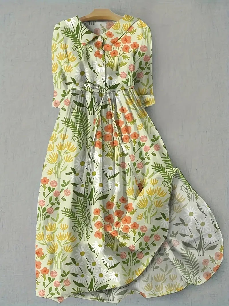Rocío | Vestido Largo de Verano Floral Mujer Manga Corta Cinturón