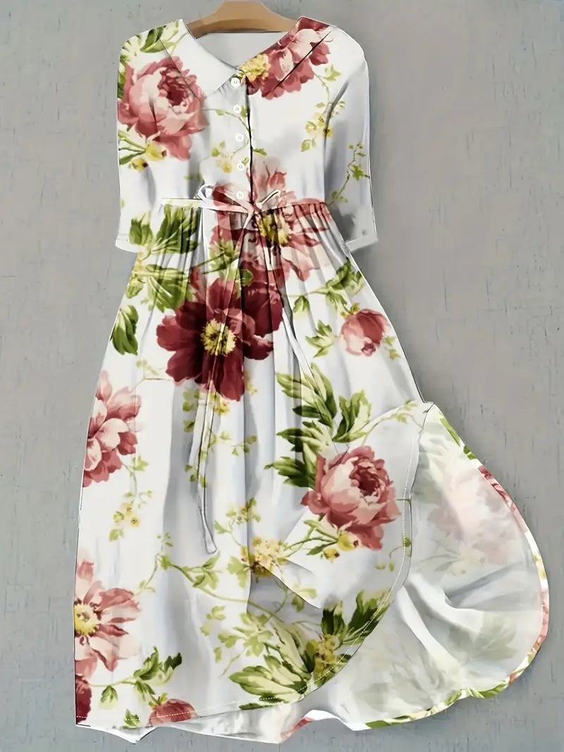Rocío | Vestido Largo de Verano Floral Mujer Manga Corta Cinturón