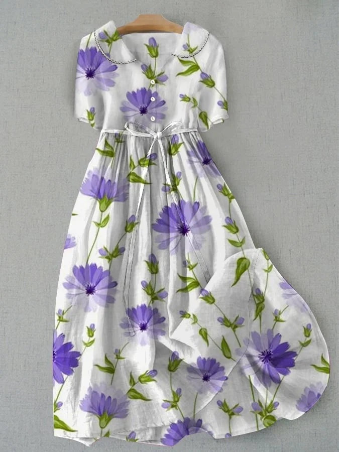 Rocío | Vestido Largo de Verano Floral Mujer Manga Corta Cinturón
