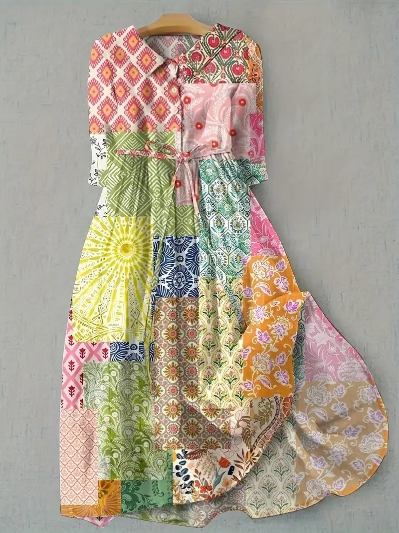 Rocío | Vestido Largo de Verano Floral Mujer Manga Corta Cinturón