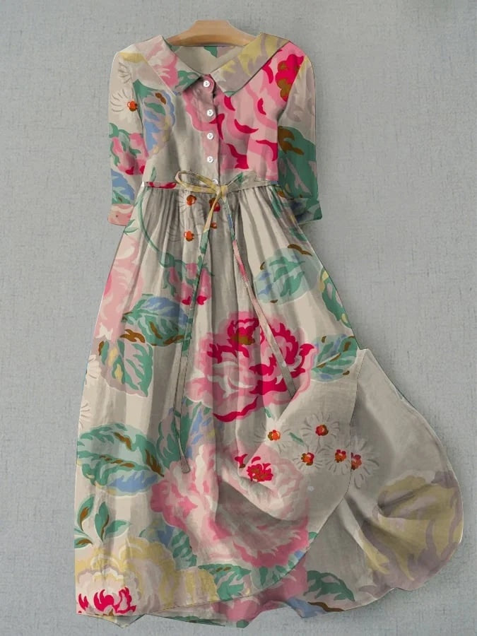Rocío | Vestido Largo de Verano Floral Mujer Manga Corta Cinturón