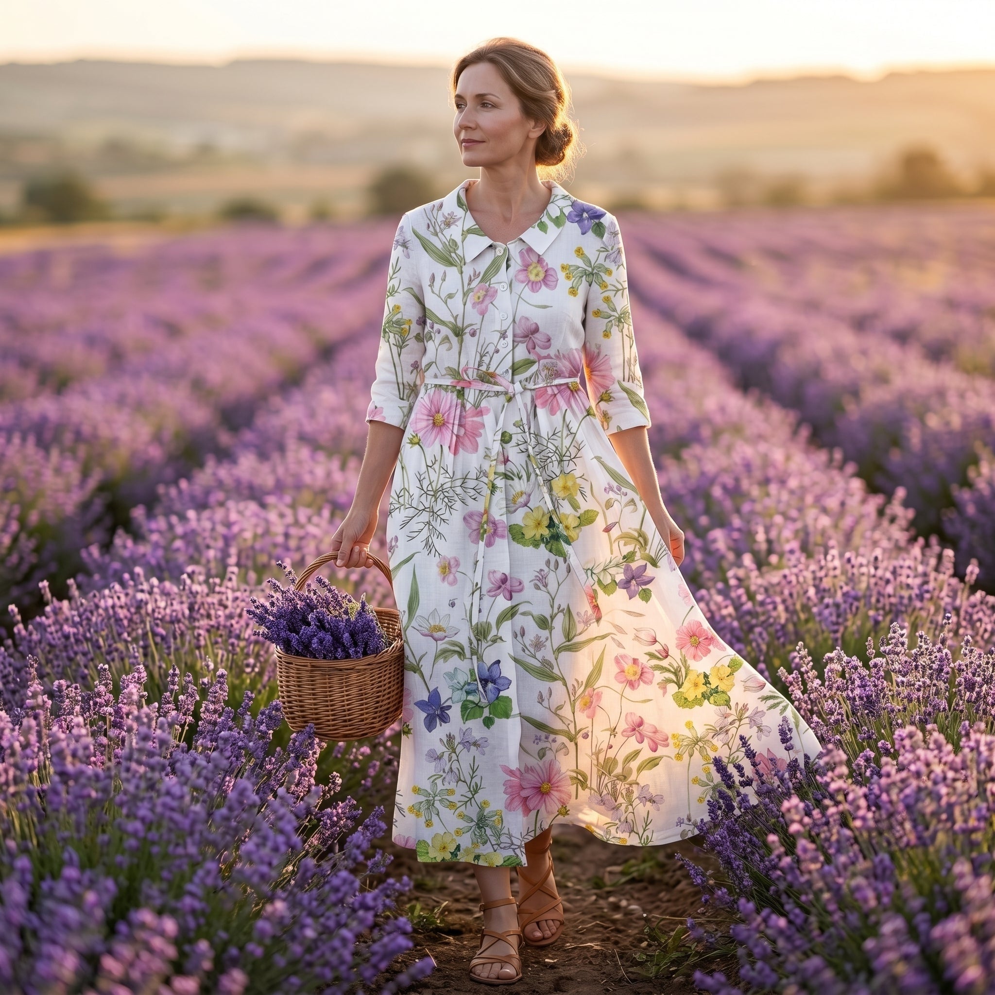 Rocío | Vestido Largo de Verano Floral Mujer Manga Corta Cinturón