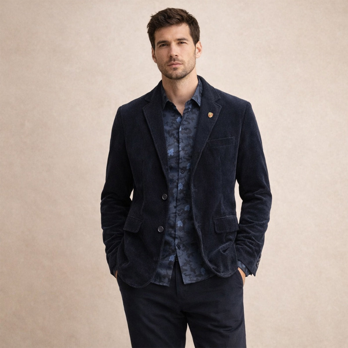 Arnau | Blazer de Pana Hombre Americana Cuello Solapa Forro Estampado