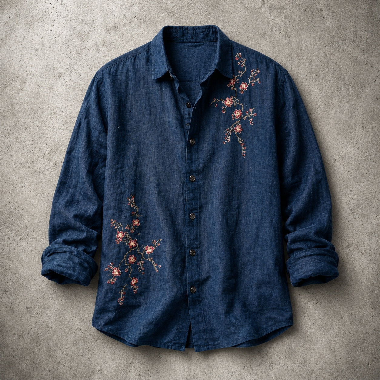 Arnau | Camisa de Lino de Manga Larga Hombre Bordado Floral