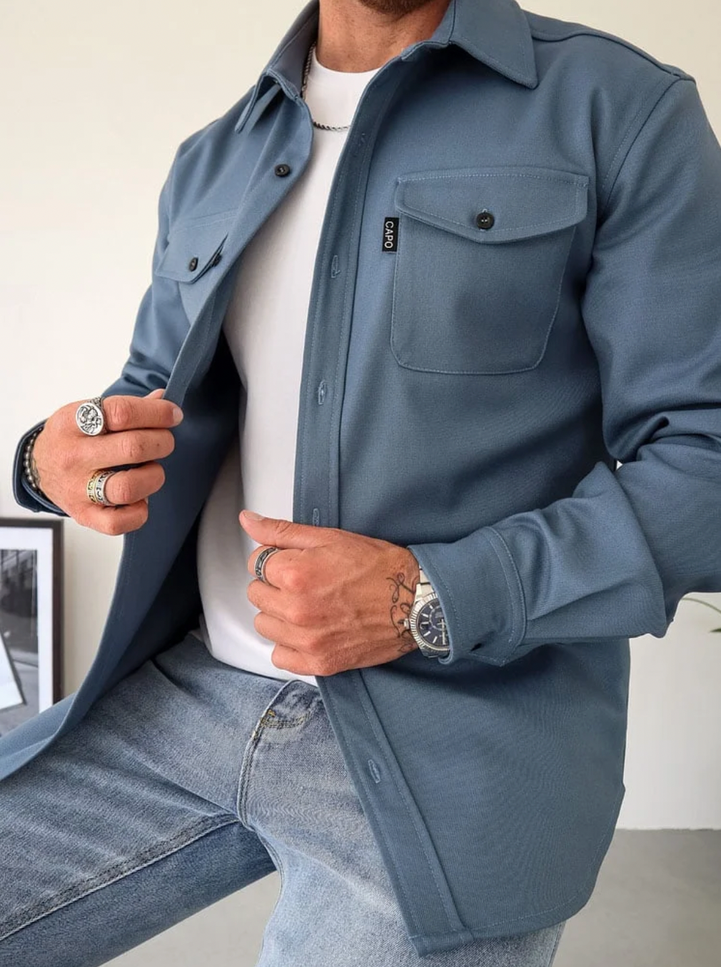 Arnau | Camisa Vaquera Hombre Manga Larga Bolsillo Pecho